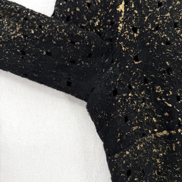 BOTTEGA VENETA Perforate Gold Foil Wool Dress Black Gold Sheath Long Sleeve - Picture 10 of 16